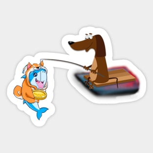 fishing dog crypto Sticker